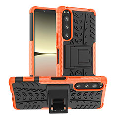 Silikon Hülle Handyhülle und Kunststoff Schutzhülle Hartschalen Tasche mit Ständer JX1 für Sony Xperia 5 IV Orange