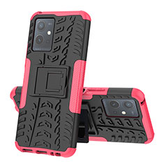 Silikon Hülle Handyhülle und Kunststoff Schutzhülle Hartschalen Tasche mit Ständer JX1 für Vivo iQOO Z6 5G Pink