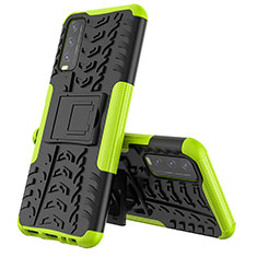 Silikon Hülle Handyhülle und Kunststoff Schutzhülle Hartschalen Tasche mit Ständer JX1 für Vivo Y11s Grün