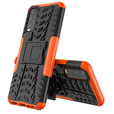 Silikon Hülle Handyhülle und Kunststoff Schutzhülle Hartschalen Tasche mit Ständer JX1 für Vivo Y11s Orange