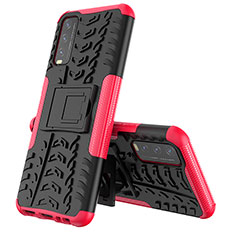 Silikon Hülle Handyhülle und Kunststoff Schutzhülle Hartschalen Tasche mit Ständer JX1 für Vivo Y11s Pink