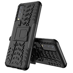 Silikon Hülle Handyhülle und Kunststoff Schutzhülle Hartschalen Tasche mit Ständer JX1 für Vivo Y11s Schwarz