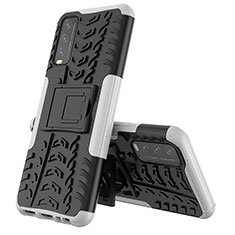 Silikon Hülle Handyhülle und Kunststoff Schutzhülle Hartschalen Tasche mit Ständer JX1 für Vivo Y11s Silber