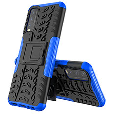 Silikon Hülle Handyhülle und Kunststoff Schutzhülle Hartschalen Tasche mit Ständer JX1 für Vivo Y20 Blau