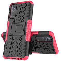 Silikon Hülle Handyhülle und Kunststoff Schutzhülle Hartschalen Tasche mit Ständer JX1 für Vivo Y75s 5G Pink