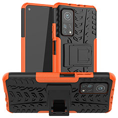 Silikon Hülle Handyhülle und Kunststoff Schutzhülle Hartschalen Tasche mit Ständer JX1 für Xiaomi Mi 10T 5G Orange
