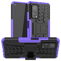 Silikon Hülle Handyhülle und Kunststoff Schutzhülle Hartschalen Tasche mit Ständer JX1 für Xiaomi Mi 10T 5G Violett