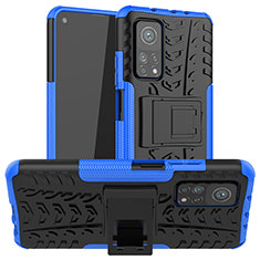 Silikon Hülle Handyhülle und Kunststoff Schutzhülle Hartschalen Tasche mit Ständer JX1 für Xiaomi Mi 10T Pro 5G Blau
