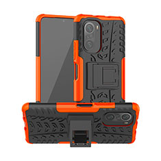Silikon Hülle Handyhülle und Kunststoff Schutzhülle Hartschalen Tasche mit Ständer JX1 für Xiaomi Mi 11X Pro 5G Orange