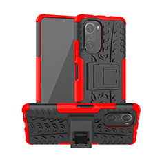 Silikon Hülle Handyhülle und Kunststoff Schutzhülle Hartschalen Tasche mit Ständer JX1 für Xiaomi Mi 11X Pro 5G Rot