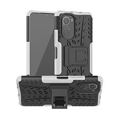 Silikon Hülle Handyhülle und Kunststoff Schutzhülle Hartschalen Tasche mit Ständer JX1 für Xiaomi Mi 11X Pro 5G Silber