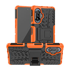 Silikon Hülle Handyhülle und Kunststoff Schutzhülle Hartschalen Tasche mit Ständer JX1 für Xiaomi Poco F3 GT 5G Orange
