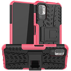 Silikon Hülle Handyhülle und Kunststoff Schutzhülle Hartschalen Tasche mit Ständer JX1 für Xiaomi POCO M3 Pro 5G Pink