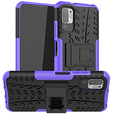 Silikon Hülle Handyhülle und Kunststoff Schutzhülle Hartschalen Tasche mit Ständer JX1 für Xiaomi POCO M3 Pro 5G Violett