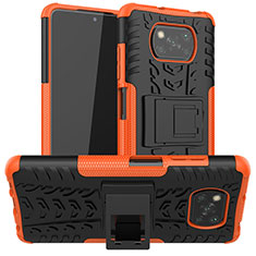 Silikon Hülle Handyhülle und Kunststoff Schutzhülle Hartschalen Tasche mit Ständer JX1 für Xiaomi Poco X3 Orange