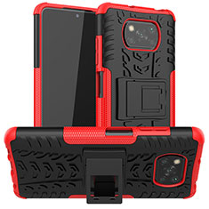 Silikon Hülle Handyhülle und Kunststoff Schutzhülle Hartschalen Tasche mit Ständer JX1 für Xiaomi Poco X3 Rot