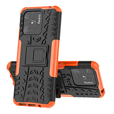 Silikon Hülle Handyhülle und Kunststoff Schutzhülle Hartschalen Tasche mit Ständer JX1 für Xiaomi Redmi 10C 4G Orange