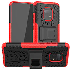 Silikon Hülle Handyhülle und Kunststoff Schutzhülle Hartschalen Tasche mit Ständer JX1 für Xiaomi Redmi 10X 5G Rot
