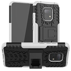 Silikon Hülle Handyhülle und Kunststoff Schutzhülle Hartschalen Tasche mit Ständer JX1 für Xiaomi Redmi 10X 5G Silber