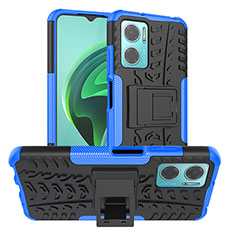 Silikon Hülle Handyhülle und Kunststoff Schutzhülle Hartschalen Tasche mit Ständer JX1 für Xiaomi Redmi 11 Prime 5G Blau