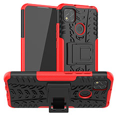 Silikon Hülle Handyhülle und Kunststoff Schutzhülle Hartschalen Tasche mit Ständer JX1 für Xiaomi Redmi 9 India Rot