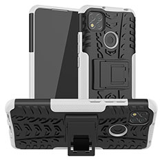 Silikon Hülle Handyhülle und Kunststoff Schutzhülle Hartschalen Tasche mit Ständer JX1 für Xiaomi Redmi 9 India Silber