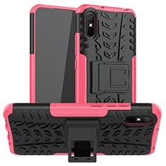 Silikon Hülle Handyhülle und Kunststoff Schutzhülle Hartschalen Tasche mit Ständer JX1 für Xiaomi Redmi 9A Pink