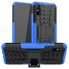 Silikon Hülle Handyhülle und Kunststoff Schutzhülle Hartschalen Tasche mit Ständer JX1 für Xiaomi Redmi 9AT Blau