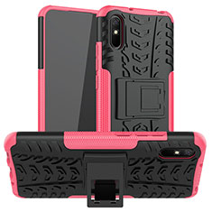 Silikon Hülle Handyhülle und Kunststoff Schutzhülle Hartschalen Tasche mit Ständer JX1 für Xiaomi Redmi 9i Pink