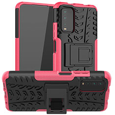 Silikon Hülle Handyhülle und Kunststoff Schutzhülle Hartschalen Tasche mit Ständer JX1 für Xiaomi Redmi 9T 4G Pink