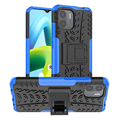 Silikon Hülle Handyhülle und Kunststoff Schutzhülle Hartschalen Tasche mit Ständer JX1 für Xiaomi Redmi A2 Blau