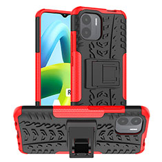 Silikon Hülle Handyhülle und Kunststoff Schutzhülle Hartschalen Tasche mit Ständer JX1 für Xiaomi Redmi A2 Rot