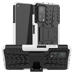 Silikon Hülle Handyhülle und Kunststoff Schutzhülle Hartschalen Tasche mit Ständer JX1 für Xiaomi Redmi K30S 5G Silber