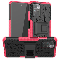 Silikon Hülle Handyhülle und Kunststoff Schutzhülle Hartschalen Tasche mit Ständer JX1 für Xiaomi Redmi Note 11 4G (2021) Pink