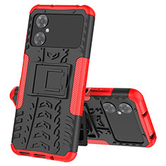 Silikon Hülle Handyhülle und Kunststoff Schutzhülle Hartschalen Tasche mit Ständer JX1 für Xiaomi Redmi Note 11R 5G Rot