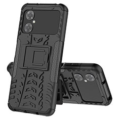 Silikon Hülle Handyhülle und Kunststoff Schutzhülle Hartschalen Tasche mit Ständer JX1 für Xiaomi Redmi Note 11R 5G Schwarz