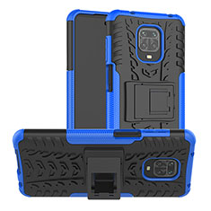 Silikon Hülle Handyhülle und Kunststoff Schutzhülle Hartschalen Tasche mit Ständer JX1 für Xiaomi Redmi Note 9 Pro Blau
