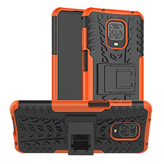 Silikon Hülle Handyhülle und Kunststoff Schutzhülle Hartschalen Tasche mit Ständer JX1 für Xiaomi Redmi Note 9 Pro Max Orange