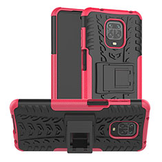 Silikon Hülle Handyhülle und Kunststoff Schutzhülle Hartschalen Tasche mit Ständer JX1 für Xiaomi Redmi Note 9 Pro Pink