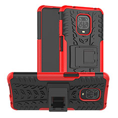 Silikon Hülle Handyhülle und Kunststoff Schutzhülle Hartschalen Tasche mit Ständer JX1 für Xiaomi Redmi Note 9 Pro Rot