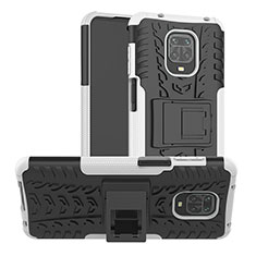 Silikon Hülle Handyhülle und Kunststoff Schutzhülle Hartschalen Tasche mit Ständer JX1 für Xiaomi Redmi Note 9 Pro Silber