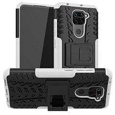 Silikon Hülle Handyhülle und Kunststoff Schutzhülle Hartschalen Tasche mit Ständer JX1 für Xiaomi Redmi Note 9 Silber