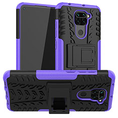 Silikon Hülle Handyhülle und Kunststoff Schutzhülle Hartschalen Tasche mit Ständer JX1 für Xiaomi Redmi Note 9 Violett