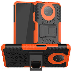 Silikon Hülle Handyhülle und Kunststoff Schutzhülle Hartschalen Tasche mit Ständer JX1 für Xiaomi Redmi Note 9T 5G Orange