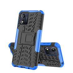Silikon Hülle Handyhülle und Kunststoff Schutzhülle Hartschalen Tasche mit Ständer JX2 für Motorola Moto E13 Blau