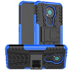 Silikon Hülle Handyhülle und Kunststoff Schutzhülle Hartschalen Tasche mit Ständer JX2 für Nokia 3.4 Blau