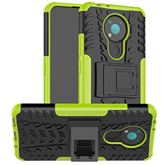 Silikon Hülle Handyhülle und Kunststoff Schutzhülle Hartschalen Tasche mit Ständer JX2 für Nokia 3.4 Grün