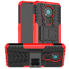 Silikon Hülle Handyhülle und Kunststoff Schutzhülle Hartschalen Tasche mit Ständer JX2 für Nokia 3.4 Rot