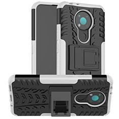Silikon Hülle Handyhülle und Kunststoff Schutzhülle Hartschalen Tasche mit Ständer JX2 für Nokia 3.4 Silber