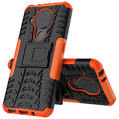 Silikon Hülle Handyhülle und Kunststoff Schutzhülle Hartschalen Tasche mit Ständer JX2 für Nokia 5.4 Orange